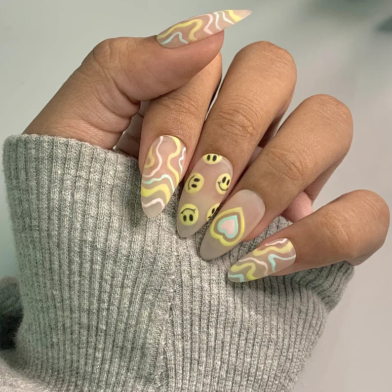Smiley Pastel Reusable Press On Nails