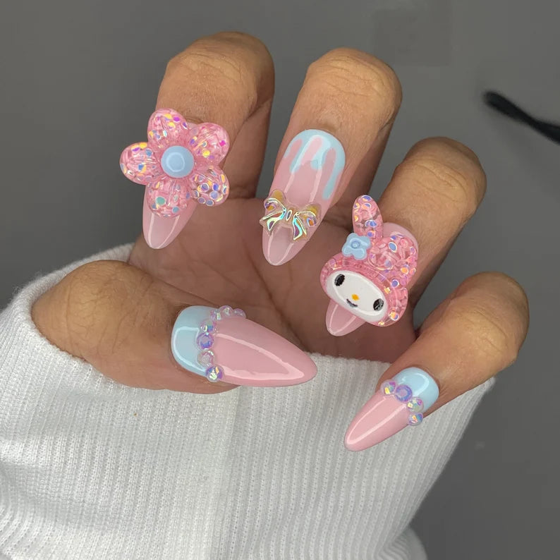 Flower Melody Pastel Reusable Press On Nails